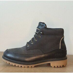 FUBO Vintage Men's 6.5 Women 8.5 Black Leather Ankle Boots Chunky Sole Steel Toe